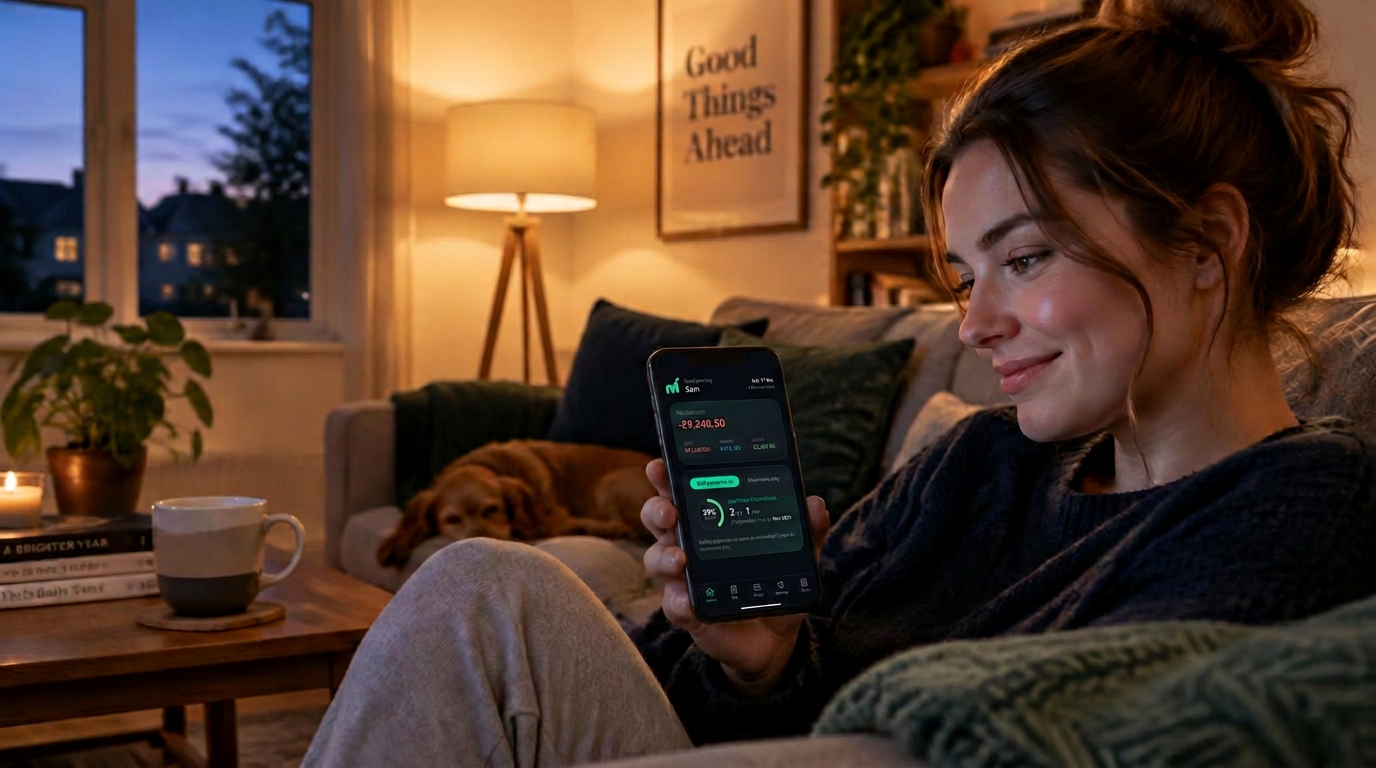 Person checking their Monovo debt-free countdown on a phone at home